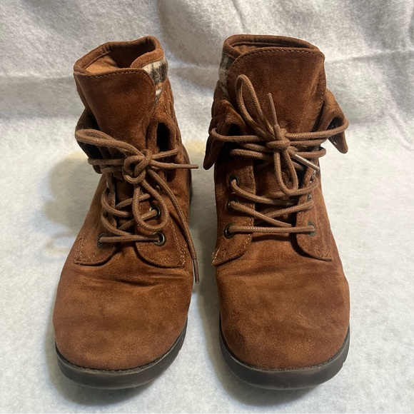 Brown fashion plaid winter booties lace up ankle boots - Picture 6 of 13